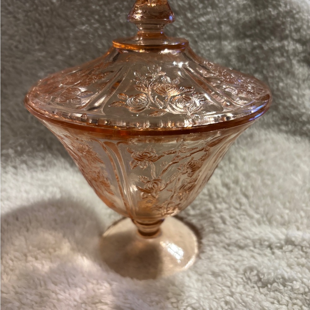 Candy Dish Pink Depression  Glass Candy Dish .
